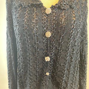 Elaris Black Crochet Sweater Jacket Size LARGE